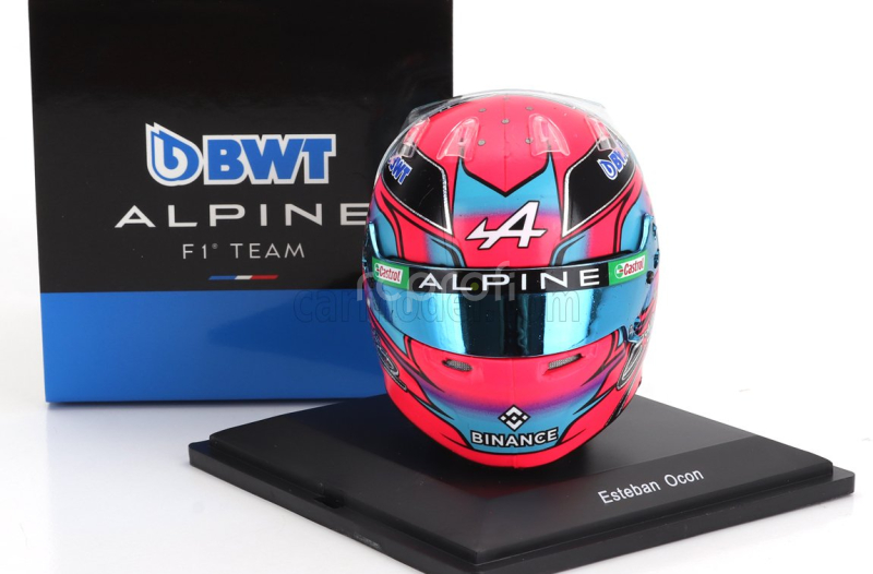 Spark-model Bell helmet F1  Casco Helmet Renault A523 Team Bwt Alpine N 31 Miami Gp 2023 Esteban Ocon 1:5 Modrá Růžová Fucsia