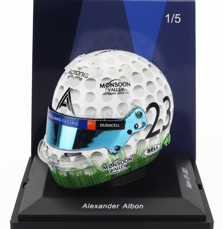 Spark-model Bell helmet F1  Casco Helmet Williams	fw45 Team Williams Racing N 23 Miami Gp 2023 Alexander Albon 1:5 Bílá