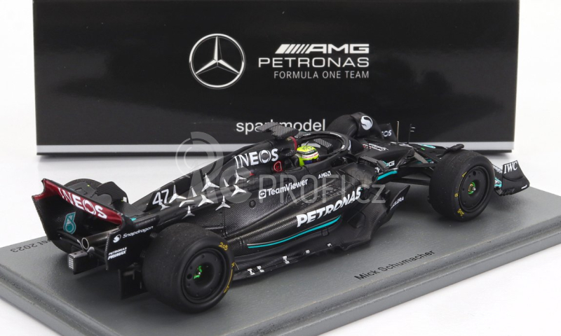 Spark-model Mercedes gp F1 W14 Team Mercedes-amg Petronas Formula One N 47 Tires Test Spain Gp 2023 Mick Schumacher 1:43 Matt Black