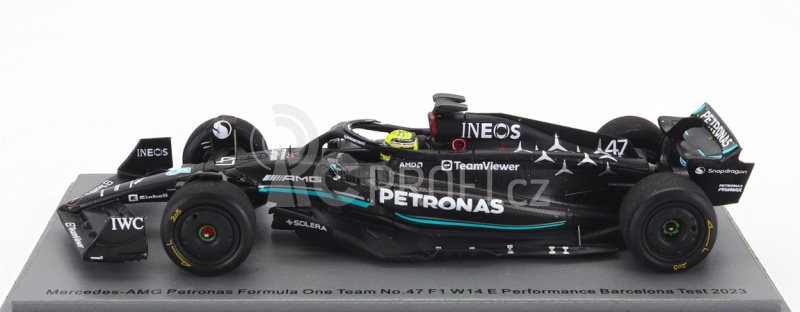 Spark-model Mercedes gp F1 W14 Team Mercedes-amg Petronas Formula One N 47 Tires Test Spain Gp 2023 Mick Schumacher 1:43 Matt Black