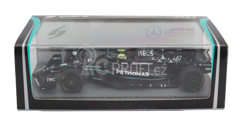 Spark-model Mercedes gp F1 W14 Team Mercedes-amg Petronas Formula One N 47 Tires Test Spain Gp 2023 Mick Schumacher 1:43 Matt Black