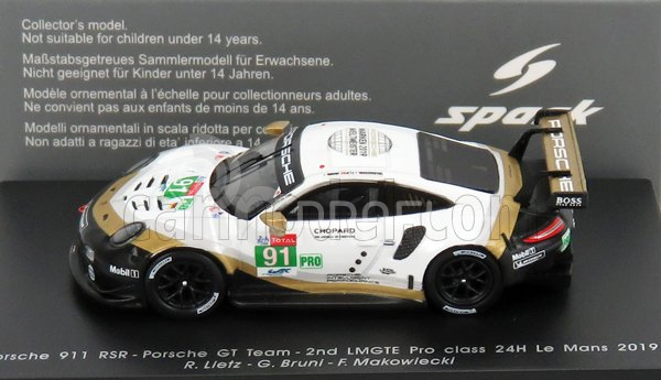 Spark-model Porsche 911 991 Rsr Team Porsche Gt N 91 24h Le Mans 2019 R.lietz - G.bruni - F.makowiecki 1:87 Bílá