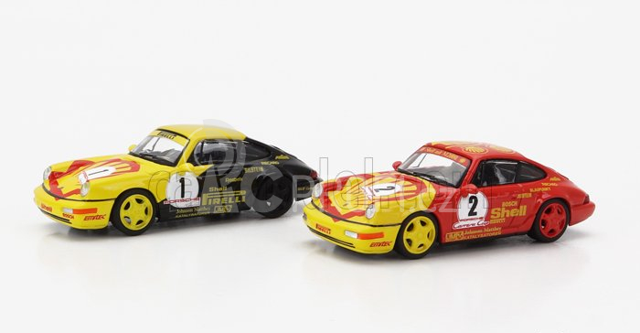 Spark-model Porsche Set 2x 911 964 N 1 Carrera Cup Shell Pirelli 1991 W.kaufmann + N 2 Carrera Cup Shell Trophy 1991 1:64 Žlutá Červená Černá