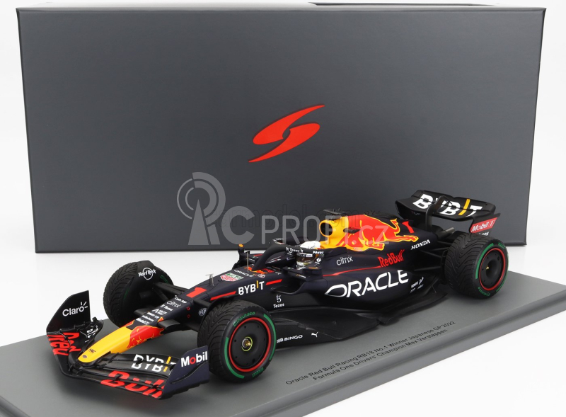 Spark-model Red bull F1  Rb18 Team Oracle Red Bull Racing N 1 Winner Japan Gp With Pit Board World Champion 2022 Max Verstappen 1:18 Matná Modrá Žlutá Červená