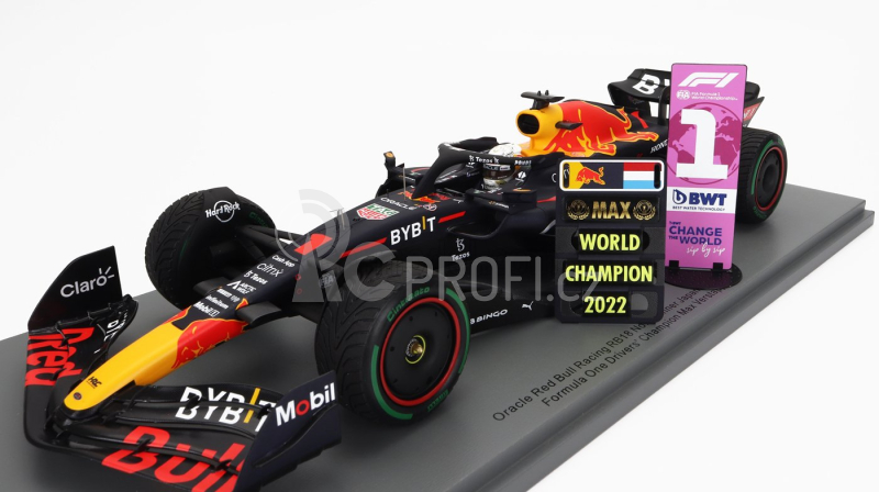 Spark-model Red bull F1  Rb18 Team Oracle Red Bull Racing N 1 Winner Japan Gp With Pit Board World Champion 2022 Max Verstappen 1:18 Matná Modrá Žlutá Červená