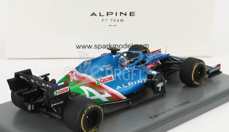 Spark-model Renault F1  A521 Renault E-tech 20b Team Alpine N 14 8th Abu Dhabi Gp 2021 Fernando Alonso 1:43 Modrá Met Červená Bílá