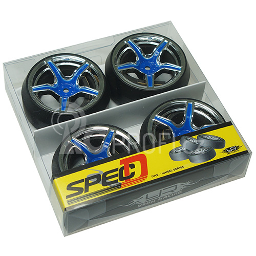 Spec D AX505 Wheel Offset +3 Blue Silver w/Tire 4pcs For 1/10 Drift