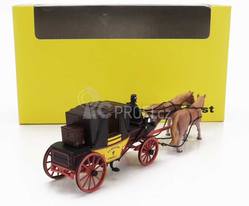 Starline models Accessories Diligenza Con Cocchiere E Cavalli - Carrozza 1850-1880 - Postkutsche Landauer With Figure And Horses 1:43 Žlutá Hnědá Červená