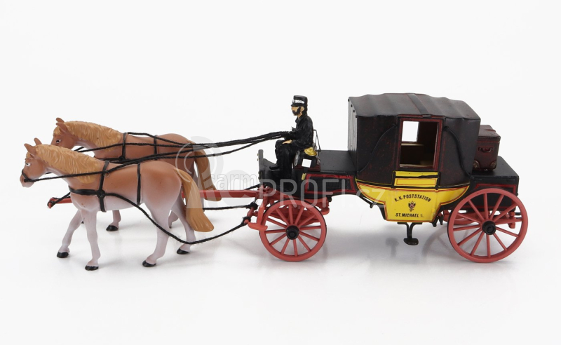 Starline models Accessories Diligenza Con Cocchiere E Cavalli - Carrozza 1850-1880 - Postkutsche Landauer With Figure And Horses 1:43 Žlutá Hnědá Červená