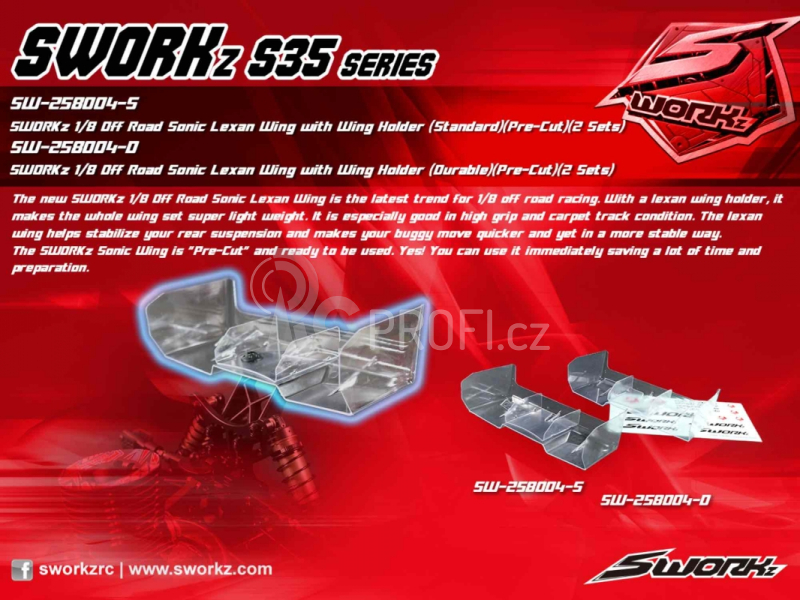 SWORKz 1/8 Off Road SONIC lexanové křídlo předříznuté (Standard), 2 ks