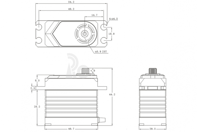 T45 HiVOLT CORELESS Digital servo (45 kg-0,13s/60°)