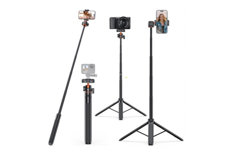 Tripod & Extension Rod with Built-in Invisible Smartphone Holder