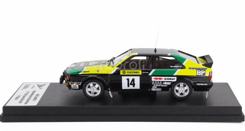 Trofeu Audi Quattro (night Version) N 14 Rally 1000 Lakes 1981 Michele Mouton - Fabrizia Pons 1:43 Černá Žlutá Zelená