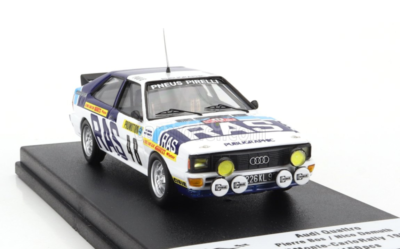 Trofeu Audi Quattro (night Version) N 48 Rally Montecarlo 1983 Pierre Bos - Nico Demuth 1:43 Bílá 2 Tóny Modrá