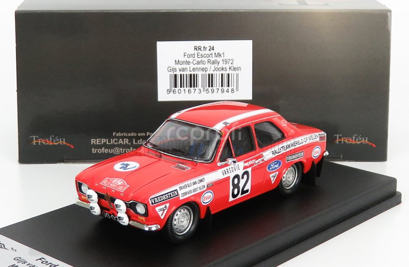 Trofeu Ford england Escort Mki (night Version) N 82 Rally Montecarlo 1972 G.van Lennep - J.klein 1:43 Červená Bílá