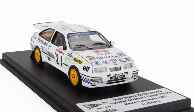 Trofeu Ford england Sierra Rs Cosworth N 31 Rally Montecarlo 1987 Christian Gardavot - Claude Ferrato 1:43 Bílá