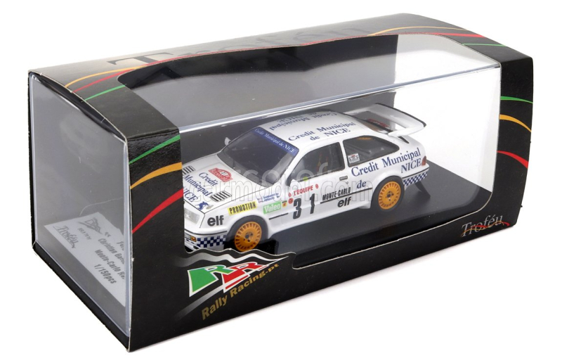 Trofeu Ford england Sierra Rs Cosworth N 31 Rally Montecarlo 1987 Christian Gardavot - Claude Ferrato 1:43 Bílá