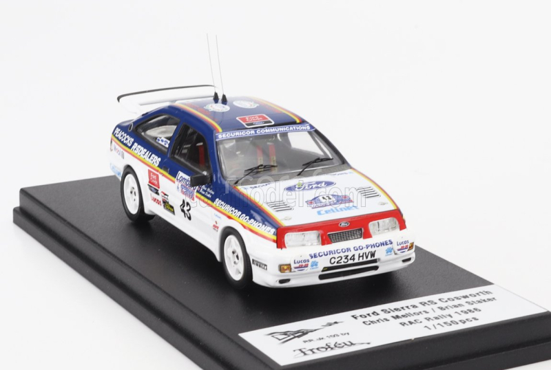 Trofeu Ford england Sierra Rs Cosworth N 43 Rally Rac Lombard 1986 Chris Mellors - Brian Staker 1:43 Modrá Bílá