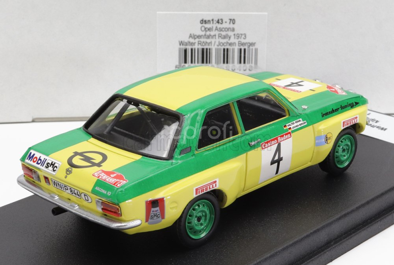 Trofeu Opel Ascona (night Version) N 4 Rally Alpenfahrt 1973 W.rohrl - J.berger 1:43 Žlutá Zelená