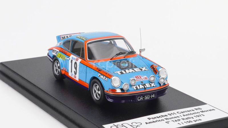 Trofeu Porsche 911 Carrera Rs Coupe N 19 Rally Tap 1973 Americo Nunes - Antonio Morais 1:43 Světle Modrá Oranžová