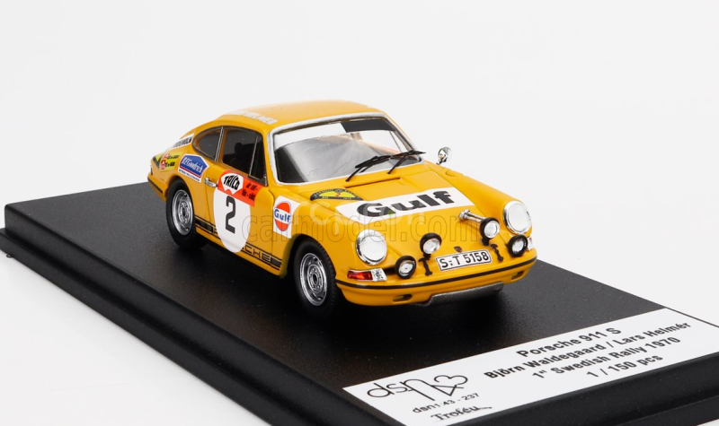 Trofeu Porsche 911s Coupe (night Version) N 2 Winner Rally Swedish 1970 Bjorn Waldegaard - Lars Helmer 1:43 Žlutá