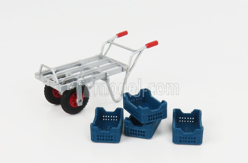 Universal hobbies Accessories Wheelbarrow With 4x Asparagus Crates 1:32 Stříbrná Modrá