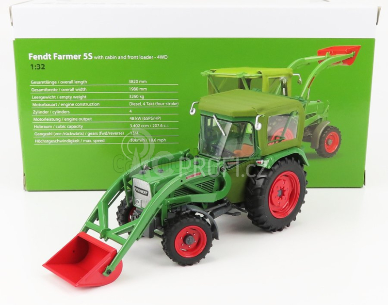 Universal hobbies Fendt Farmer 5s 4wd Tractor With Front Loader 1975 1:32 Zelená Červená