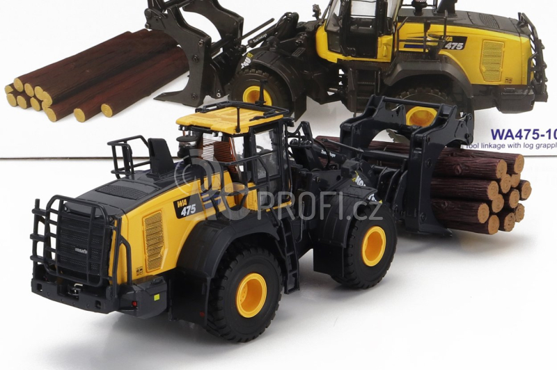 Universal hobbies Komatsu Wa475-10 Ruspa Gommata - Scraper Tractor With Wood Grapple 1:50 Žlutá Černá