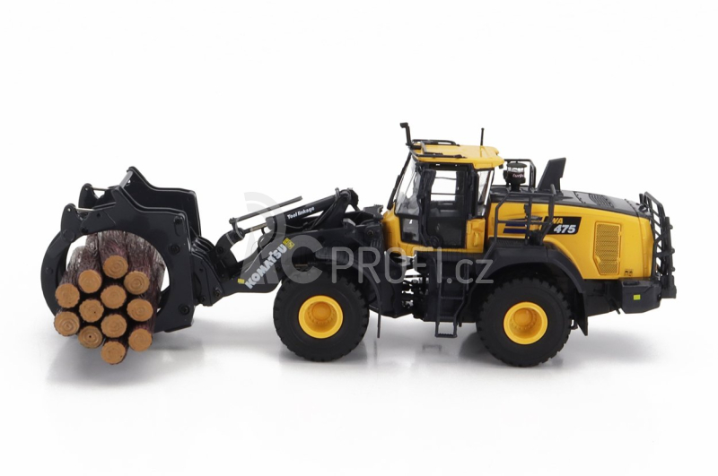 Universal hobbies Komatsu Wa475-10 Ruspa Gommata - Scraper Tractor With Wood Grapple 1:50 Žlutá Černá