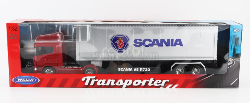 Welly Scania R730 V8 Truck Cassonato 2015 1:32 Červená Stříbrná