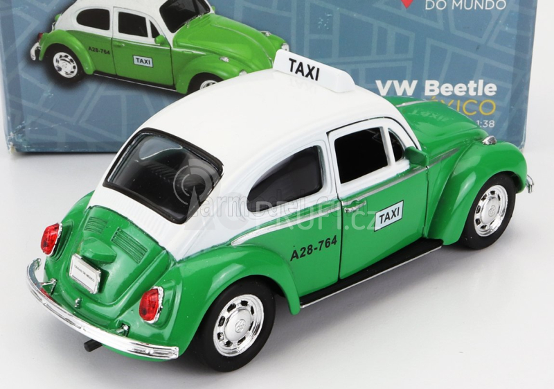 Welly Volkswagen Beetle Maggiolino Taxi Mexico 1969 - Damage Card Box 1:38 Zelená Bílá