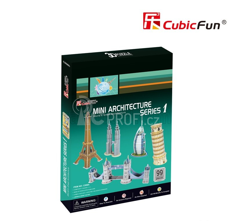 Cubicfun Puzzle Kit 3D In Foam Set pěti budov, 99 dílků