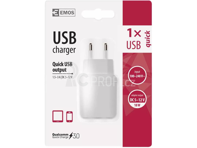 Síťový univerzální USB adaptér (zdroj) QC3.0 3A 18W