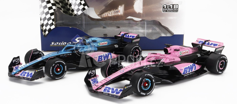 Solido Renault Set 2x F1  A523 Team Bwt Alpine Press Launch Livery N 10 Pierre Gasly - N 31 Esteban Ocon 2023 1:18 Modrá Černá Růžová