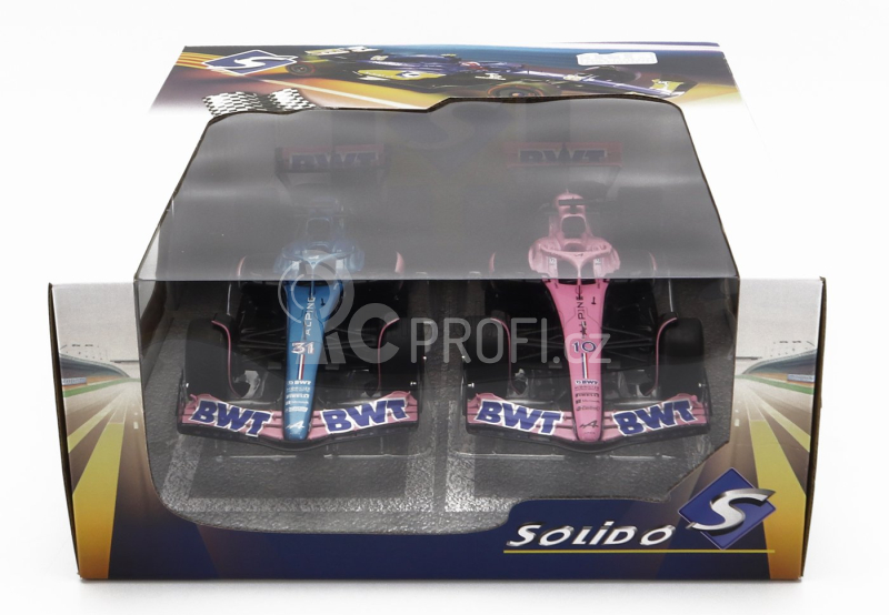 Solido Renault Set 2x F1  A523 Team Bwt Alpine Press Launch Livery N 10 Pierre Gasly - N 31 Esteban Ocon 2023 1:18 Modrá Černá Růžová