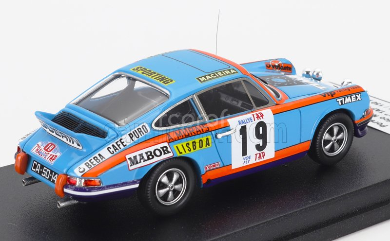 Trofeu Porsche 911 Carrera Rs Coupe N 19 Rally Tap 1973 Americo Nunes - Antonio Morais 1:43 Světle Modrá Oranžová