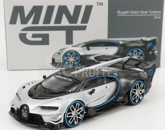 Truescale Bugatti Vision Gran Turismo N 16 Concept 2018 1:64 Stříbrná Černá